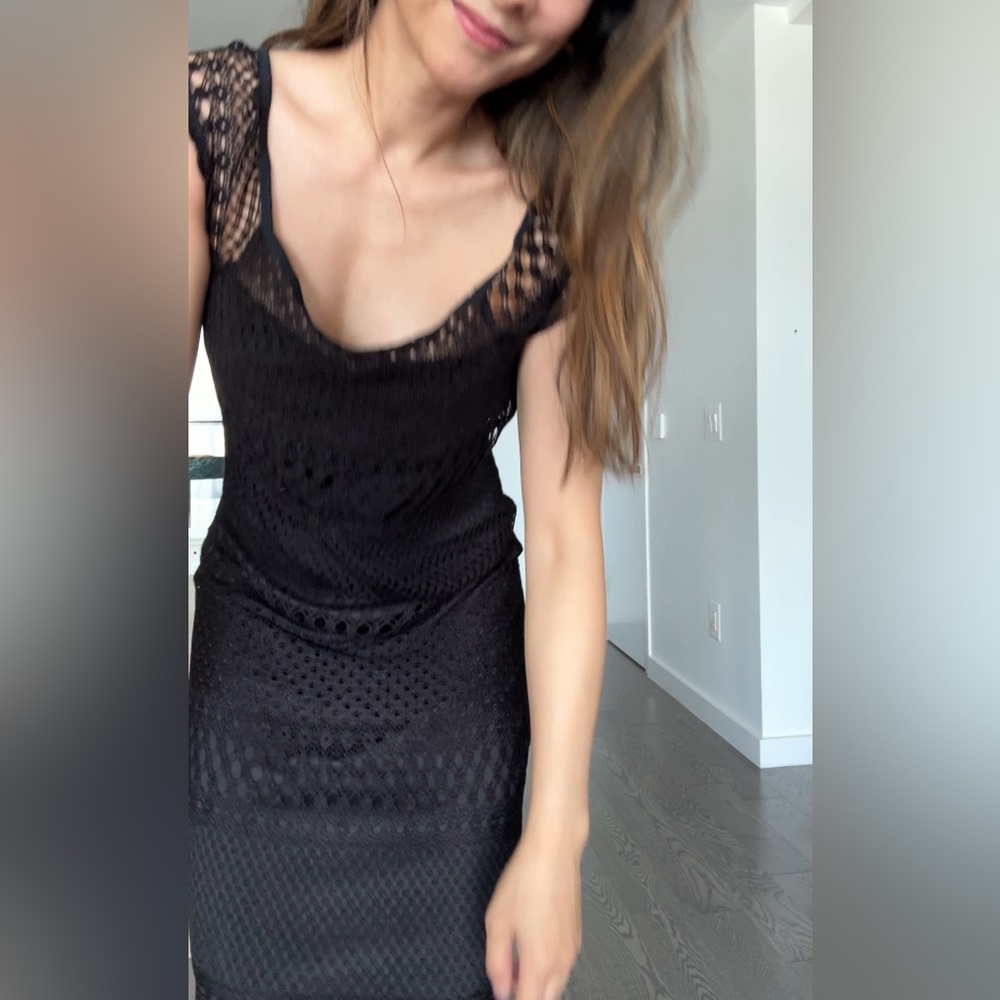 Vintage black crochet boho festival dress S/M